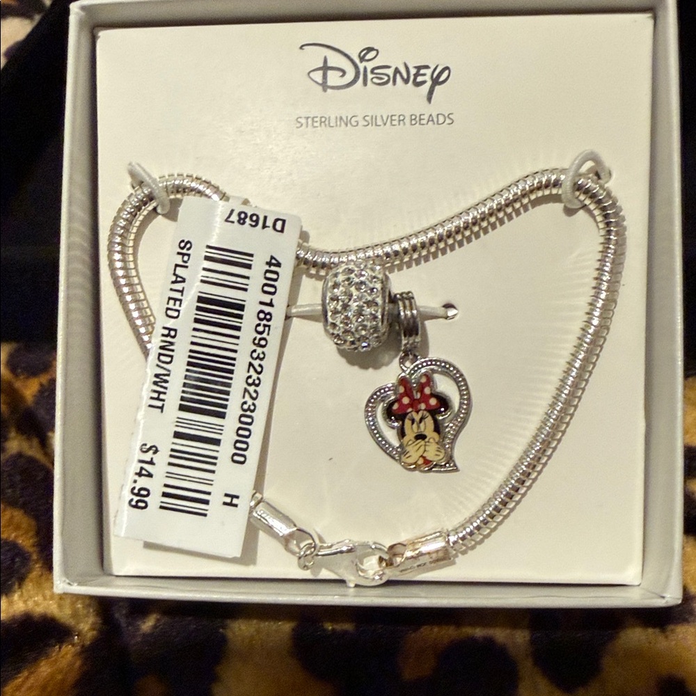 Disney Silver Minnie Mouse Heart Charm Bracelet